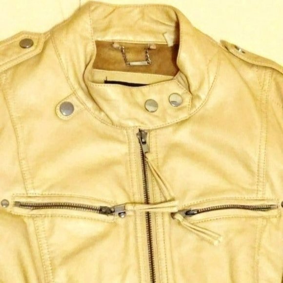 Black Rivet GIII Apparel Women's Large Tan Vegan Leather Motorcycle Jacket - Picture 12 of 12